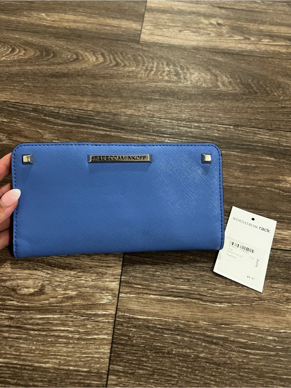 Rebecca Minkoff Electric Blue Saffiano Zip Wallet with Stud Accents